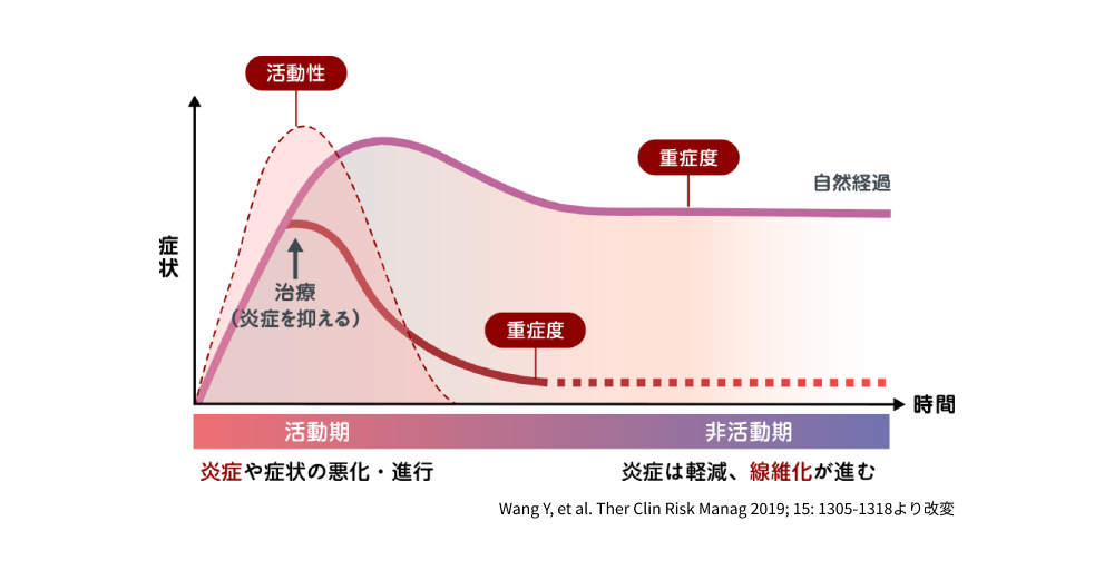 図:甲状腺眼症の症状の経過と早期治療の重要性